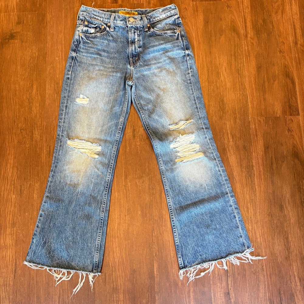 MOTHER Superior The Bookie Flood Revolve Distressed Crop Jeans Dilligaf 26 Rigid